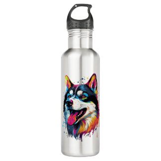 kleurrijke Siberische Husky hond in PopArt stijl Waterfles