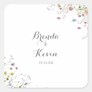 Kleurrijke sierlijke wilde bloem bruiloft envelop vierkante sticker