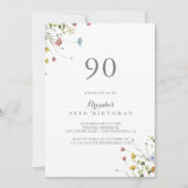 Kleurrijke sierlijke wilde bloemen 90ste verjaarda kaart (Voorkant)