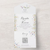 Kleurrijke sierlijke wilde bloemen bruiloft all in one uitnodiging (Binnen)