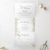 Kleurrijke sierlijke wilde bloemen bruiloft drievo drieluik uitnodiging (Binnen)