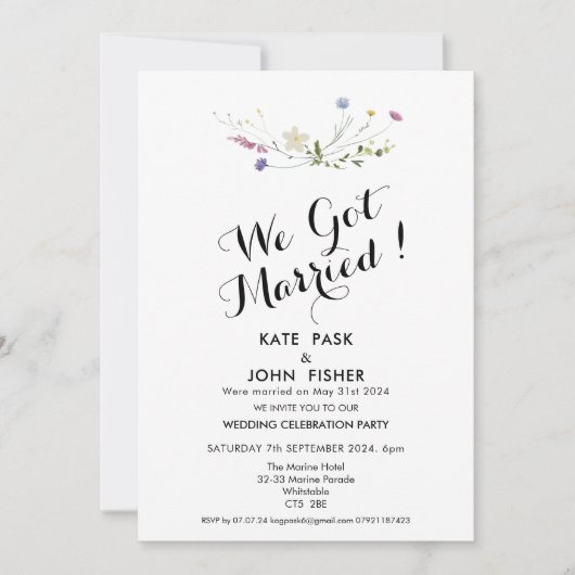 Kleurrijke sierlijke wilde bloemen bruiloft kaart (Voorkant)