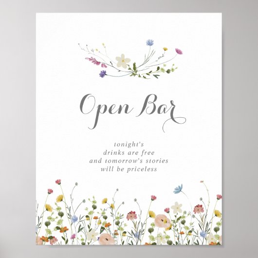 Kleurrijke sierlijke wilde bloemen bruiloft open b poster (Voorkant)