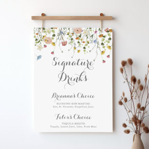 Kleurrijke sierlijke wilde bloemen handtekening Dr Poster