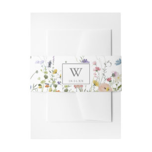 Kleurrijke sierlijke wilde bloemen monogram bruilo uitnodigingen wikkel