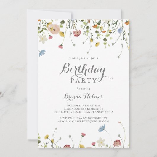 Kleurrijke sierlijke wilde bloemen verjaardagsfees kaart (Voorkant)
