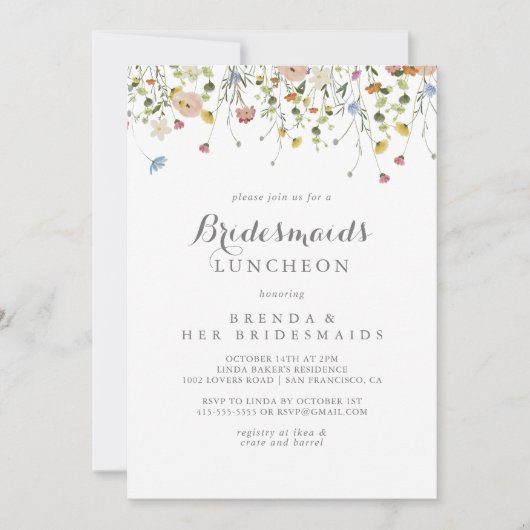 Kleurrijke sierlijke wilde bruidsmeisjes lunch dou kaart (Voorkant)