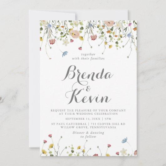 Kleurrijke sierlijke wilde rug en voorbruiloft kaart (Voorkant)