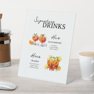 Kleurrijke Signature Cocktails Huwelijk Tafelkaart Reclamebord Met Voetstuk