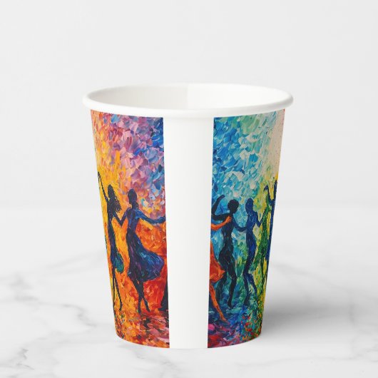 Kleurrijke silhouetten dansen papieren bekers (Links)