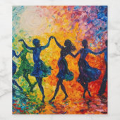 Kleurrijke silhouetten dansen wijn etiket (Enkel label)