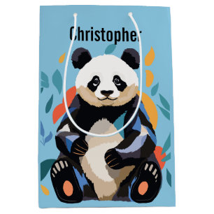 Kleurrijke Sitting Panda Beer Gepersonaliseerde Na Medium Cadeauzakje