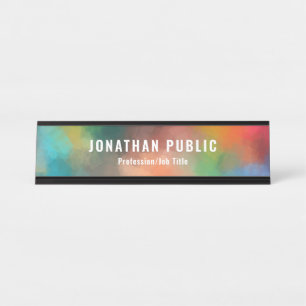 Kleurrijke Sjabloon Groen Geel Blauw Paars Bureau Naambordje