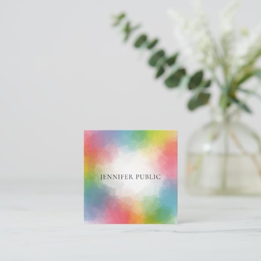 Kleurrijke Sjabloon Modern Elegant Trendy Regenboo Vierkante Visitekaartje (Staand voorkant)