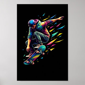 Kleurrijke Skateboarder Stedelijke Pop Art Skatebo Poster