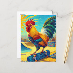 Kleurrijke Skateboarding Rooster Briefkaart