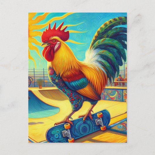 Kleurrijke Skateboarding Rooster Briefkaart (Voorkant)