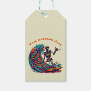 Kleurrijke Skeleton Surfer Cadeaulabel