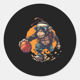 Kleurrijke Sketll Monkey Kunstwerk Sketll Speler Ronde Sticker