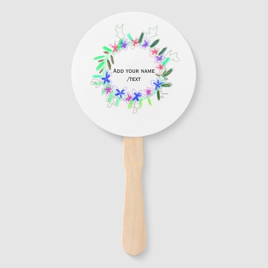 Kleurrijke slinger krans Kerstkaart Naam tekst Handwaaier (Voorkant)