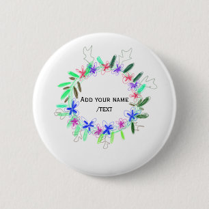 Kleurrijke slinger krans Kerstkaart Naam tekst Ronde Button 5,7 Cm
