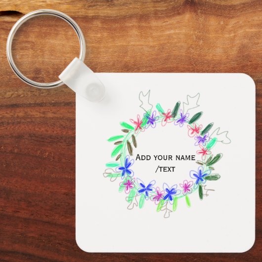 Kleurrijke slinger krans Kerstkaart Naam tekst Sleutelhanger (Voorkant)