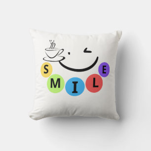 Kleurrijke SMILE Lieve Koffie Quote Worpkussen Kussen