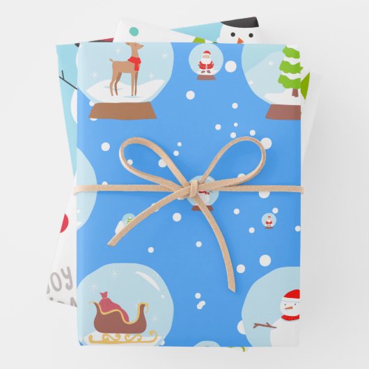 Kleurrijke Sneeuw Wereldbol Sneeuwman Kerstpatroon Inpakpapier Vel (In situ)