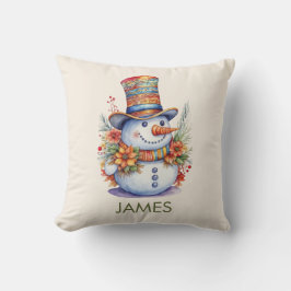 Kleurrijke Sneeuwman in Waterverf Patroon Pet Fees Kussen