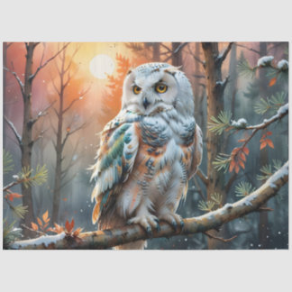 Kleurrijke sneeuwuil in herfstbos tissuepapier