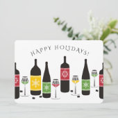 Kleurrijke sneeuwvlokken wijnglazen kerstkaart (Staand voorkant)