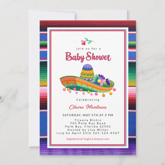 Kleurrijke Sombrero Fiesta Baby shower uitnodiging (Voorkant)