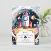 Kleurrijke Space Rocket Verjaardag Kaart (Staand voorkant)