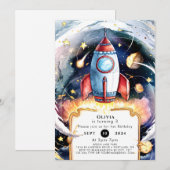 Kleurrijke Space Rocket Verjaardag Kaart (Voorkant / Achterkant)
