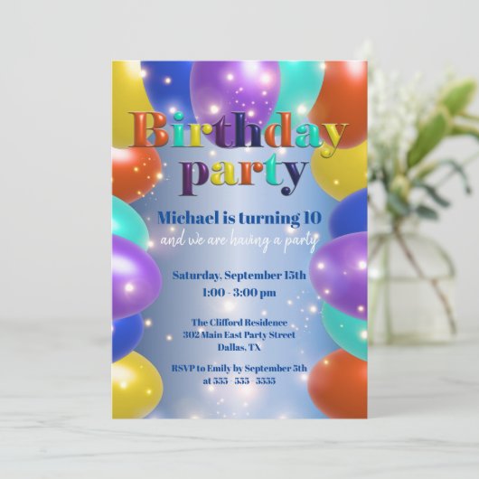 Kleurrijke Sparkly Glossy Ballons Verjaardagsfeest Kaart (Staand voorkant)