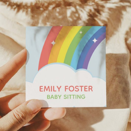 Kleurrijke Sparkly Rainbow Clouds Custom Vierkante Visitekaartje