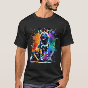 Kleurrijke Spat Kunst Afrikaanse Wilde Hond Geschi T-shirt
