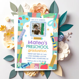 Kleurrijke Speelse Foto Preschool Afstuderen Kaart