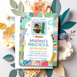 Kleurrijke Speelse Foto Preschool Afstuderen Kaart