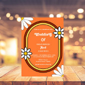 Kleurrijke speelse retro 70s bruiloft kaart