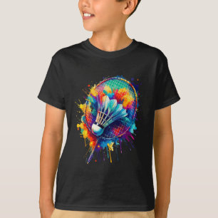 Kleurrijke spetterkunst Badmintonspeler Shuttle Ba T-shirt