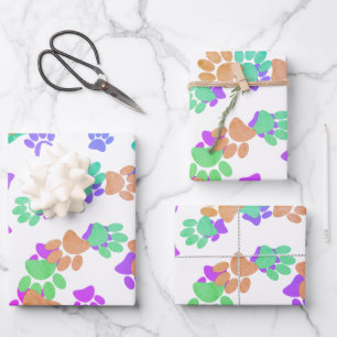 Kleurrijke spiraal hond Pawprint Inpakpapier Vel