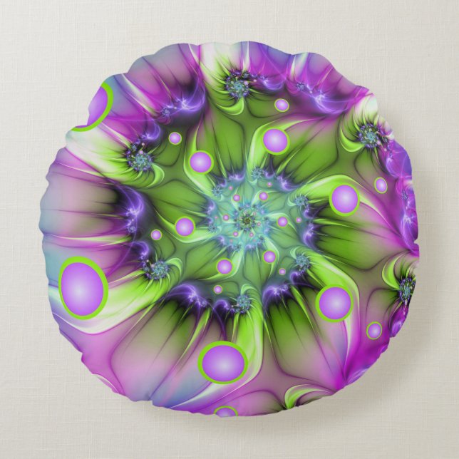 Kleurrijke spiraalvormige ronde vormen Abstracte f Rond Kussen (Voorkant)