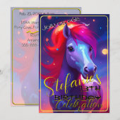 Kleurrijke Spirit Pony 45 Verjaardagsuitnodiging Kaart (Voorkant / Achterkant)