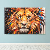 Kleurrijke splash schilderij leeuw canvas afdruk (Insitu (Houten vloer))
