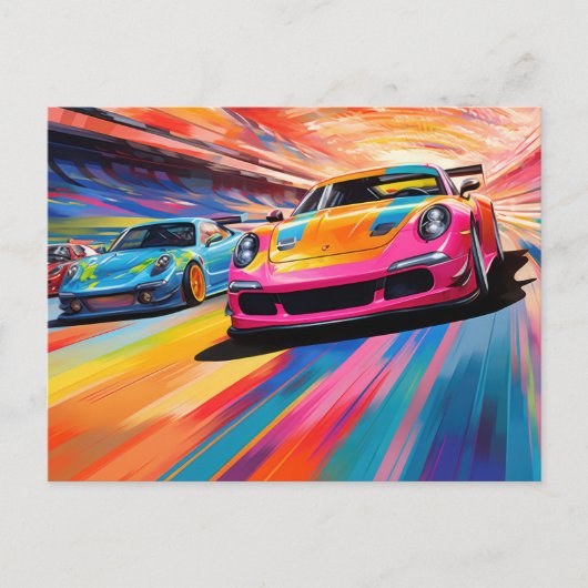 Kleurrijke Sportscars Briefkaart (Voorkant)