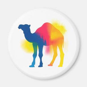 Kleurrijke Spray Paint Camel Silhouette Ronde Magneet