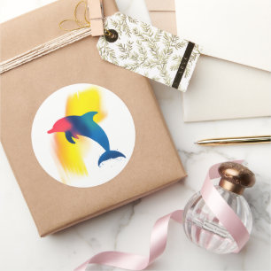 Kleurrijke Spray Paint Dolphin Silhouette Stickers