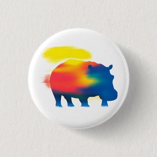 Kleurrijke Spray Paint Hippopotamus Ronde Button (Voorkant)
