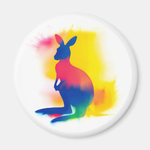 Kleurrijke Spray Paint Kangaroo Silhouet Ronde Magneet